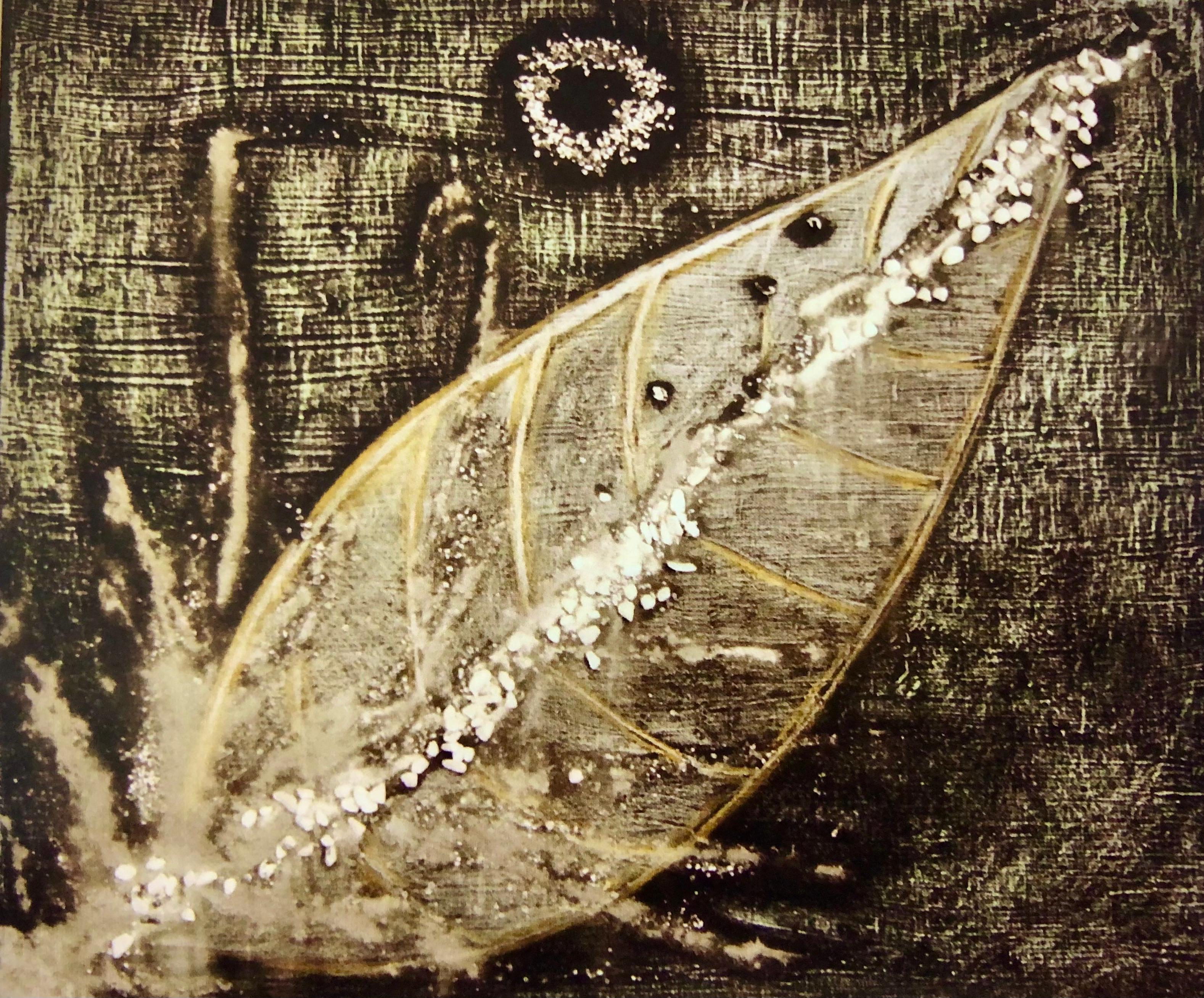 Blattspur — Ankommen. Mixed Media Strukturkunst von Vivien Kunte, 2026.